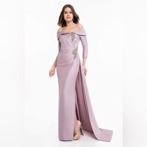 Folded Off Shoulder Quarter Sleeve Gown